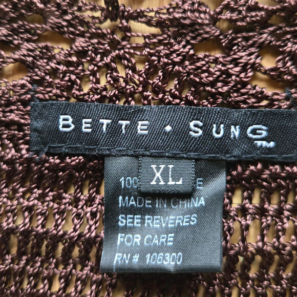 Bette Sung Womens VTG 90s Y2K Brown Crochet Knit Long Cardigan XL Festival Boho - Picture 8 of 12